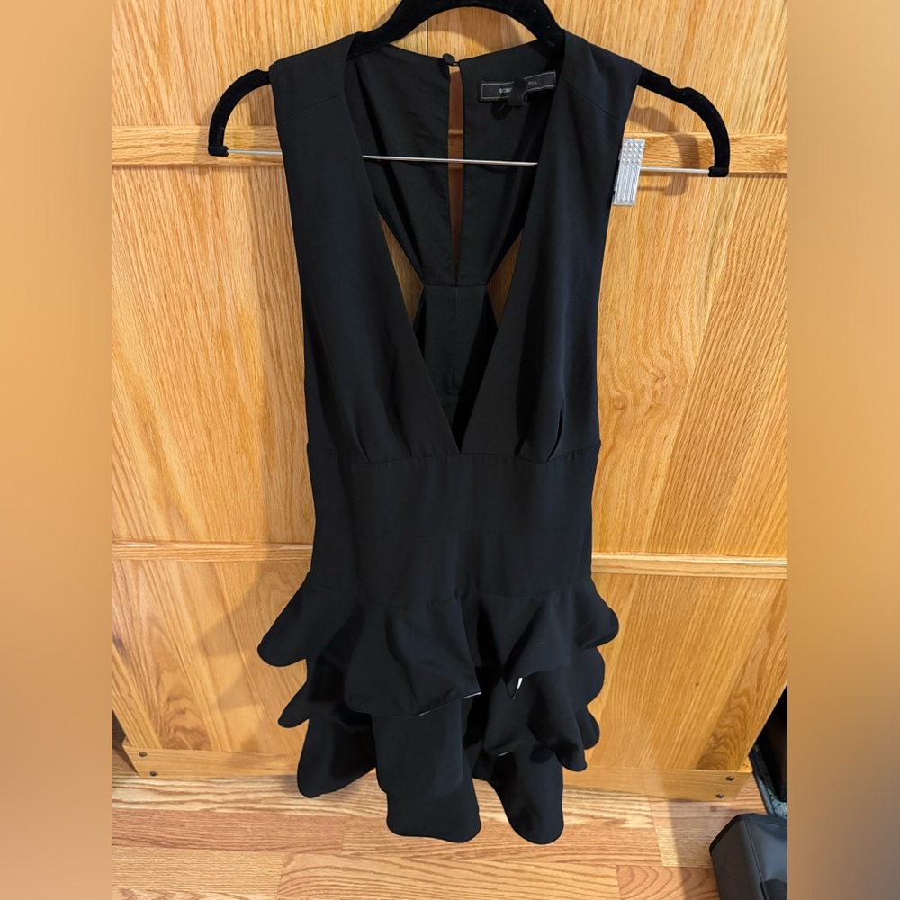 Black deep plunge mini dress